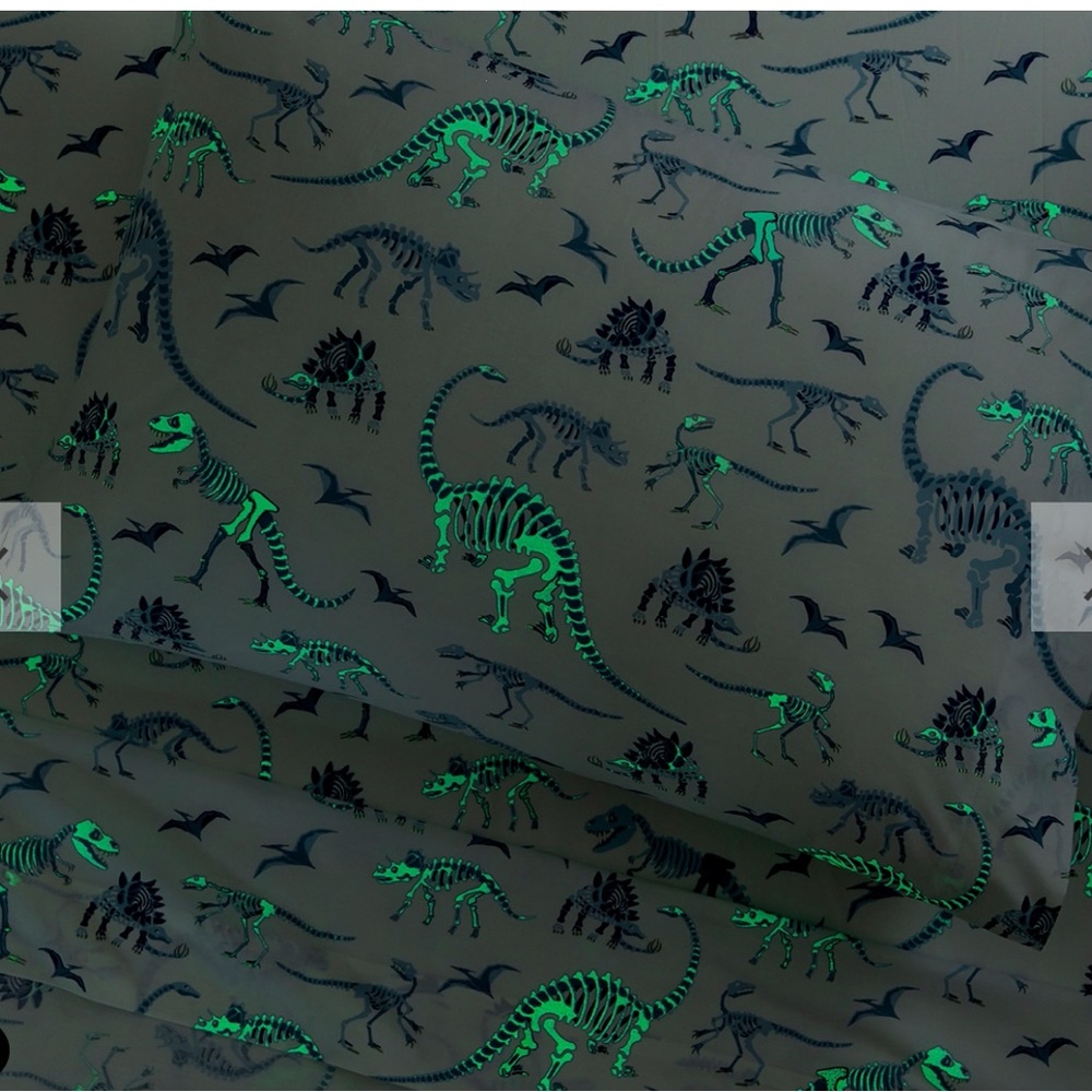 Pottery Barn Kids Blue Dino Bones Organic Sheet Set - Picture 3 of 7